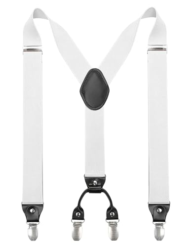 JEMYGINS Hosenträger Herren breit 3,5 cm mit 4 Hosenträger Clips in Y-Form Elastisch und Längenverstellbar Weiß von JEMYGINS