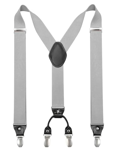 JEMYGINS Hosenträger Herren breit 3,5 cm mit 4 Hosenträger Clips in Y-Form Elastisch und Längenverstellbar grau von JEMYGINS