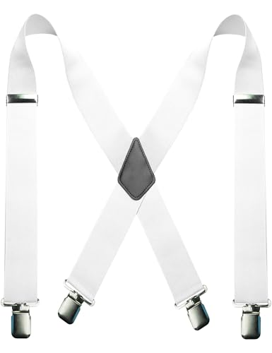 JEMYGINS Hosenträger für Herren 5 cm Hosenträger mit Sehr 4 Metall Clips Einstellbar und Elastisch Einheitsgröße Weiß von JEMYGINS