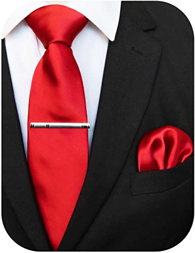 JEMYGINS Klassisch Formal Elegant Herren Seidenkrawatte Set-Krawatte & Einstecktuch Sets Rot 2 von JEMYGINS