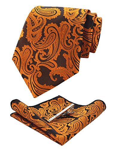 JEMYGINS Graziös Paisley Elegant Herren Krawatte und Einstecktuch mit krawattenklammer Sets (Gold/Gelb) von JEMYGINS