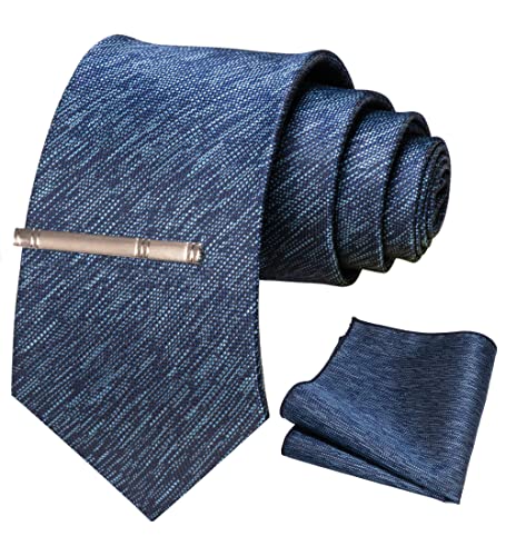 JEMYGINS Krawatte Herren Gestreifte Karierte Krawatte marineblau gestreift gestreift Inklusive Einstecktuch Krawattenklammer Set von JEMYGINS