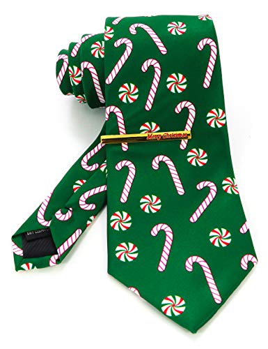JEMYGINS Krawatte Herren Grün. Weihnachtsstock in Seide Weihnachten Weihnachtsgeschenke und Krawattenklammer Set(9) von JEMYGINS