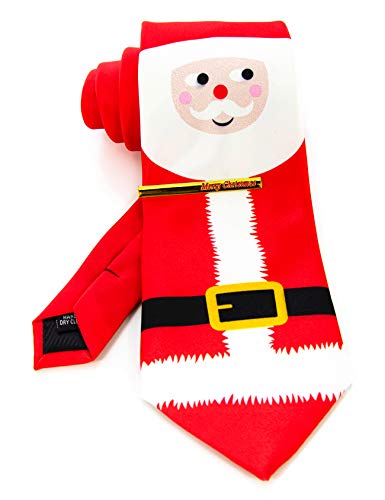 JEMYGINS Krawatte Herren Rot. Weihnachtsmann in Seide Weihnachten Weihnachtsgeschenke und Krawattenklammer Set(7) von JEMYGINS
