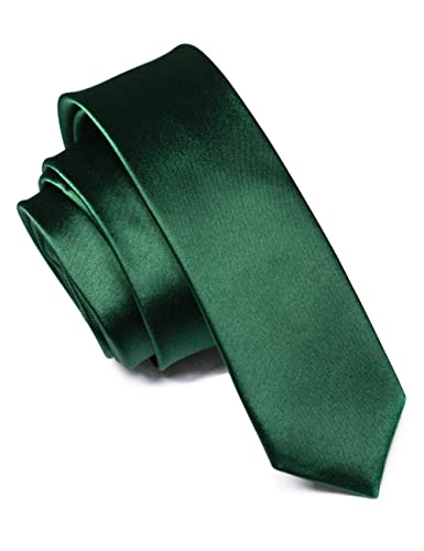 JEMYGINS Krawatte Herren Schmale 5CM Satin dunkelgrün in Seide Hochzeit Schlips von JEMYGINS