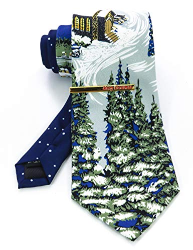 JEMYGINS Krawatte Herren Schneeberg in Seide Weihnachten Weihnachtsgeschenke und Krawattenklammer Set(2) von JEMYGINS