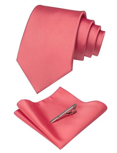 JEMYGINS Krawatte Herren Twill aus Seide und Krawattenklammern & Quadrat Pocket Set, Korallenrosa., M JEMYGINS Krawatte Herren Twill aus Seide und Krawattenklammern & Quadrat Pocket Set, Korallenrosa., M von JEMYGINS