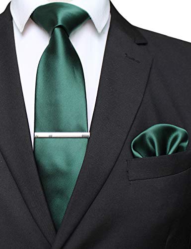 JEMYGINS Krawatte für Herren, aus Seide und Manschettenknöpfe, quadratisch, Set Gr. 80, dunkelgrün von JEMYGINS