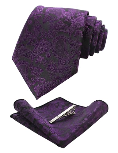 JEMYGINS Lila krawatte Paisley Seide Herren Krawatten und Einstecktuch mit krawattenklammer Sets (7) von JEMYGINS