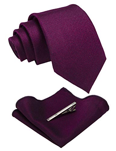 JEMYGINS Krawatte Herren Klassische Baumwoll Karierte Mehrfarbige lila Inklusive Einstecktuch Krawattenklammer Set von JEMYGINS