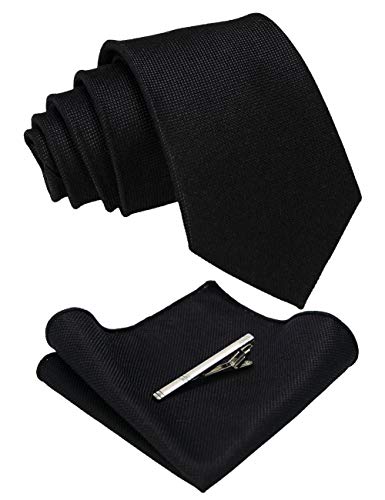 JEMYGINS Krawatte Herren Klassische Baumwoll Karierte Mehrfarbige schwarz Inklusive Einstecktuch Krawattenklammer Set von JEMYGINS