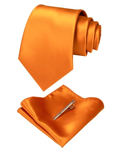 JEMYGINS Orange Krawatten und Einstecktuch Set für Herren seide Krawatte krawattenklammer Seidenkrawatten Hochzeit Schlips(13) von JEMYGINS