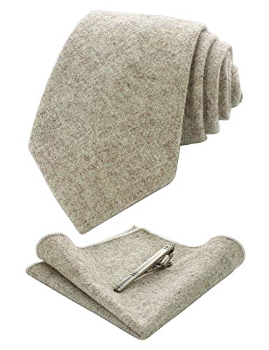 JEMYGINS Kaschmir Wolle Krawatte und Einstecktuch Krawattenklammer Sets für Herren (Beige) von JEMYGINS