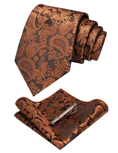 JEMYGINS Rosenholzbraun krawatte Paisley Seide Herren Krawatten und Einstecktuch mit krawattenklammer Sets von JEMYGINS