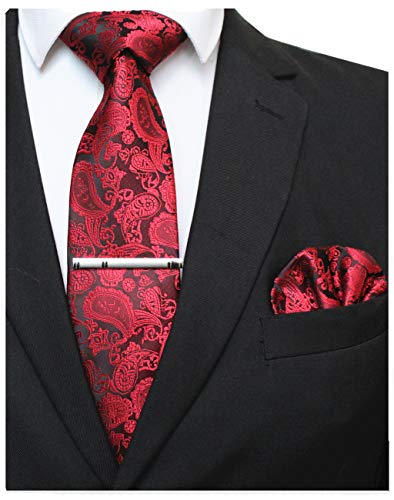 JEMYGINS Rot krawatte Paisley Seide Herren Krawatten und Einstecktuch mit krawattenklammer Sets (8) von JEMYGINS