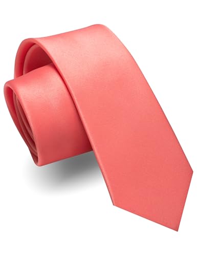 JEMYGINS Schmale Herren Matte Krawatte einfarbig in verschiedenen Farben 6cm Korallrot von JEMYGINS