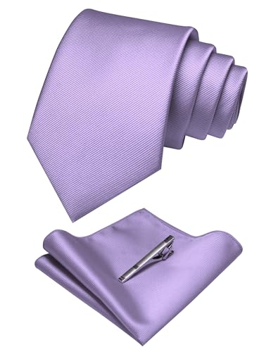 JEMYGINS Seide Krawatte Krawatten und Einstecktuch mit krawattenklammer Set für Herren Seidenkrawatten Hochzeit Schlips Hellviolett/Verbenenlila JEMYGINS Seide Krawatte Krawatten und Einstecktuch mit krawattenklammer Set für Herren Seidenkrawatten Hochzeit Schlips Hellviolett/Verbenenlila von JEMYGINS