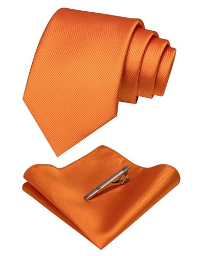 JEMYGINS Seide Krawatte Krawatten und Einstecktuch mit krawattenklammer Set für Herren Seidenkrawatten Hochzeit Schlips Orange 2 von JEMYGINS