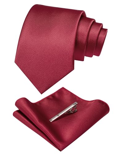JEMYGINS Seide Krawatte Krawatten und Einstecktuch mit krawattenklammer Set für Herren Seidenkrawatten Hochzeit Schlips tiefrot JEMYGINS Seide Krawatte Krawatten und Einstecktuch mit krawattenklammer Set für Herren Seidenkrawatten Hochzeit Schlips tiefrot von JEMYGINS