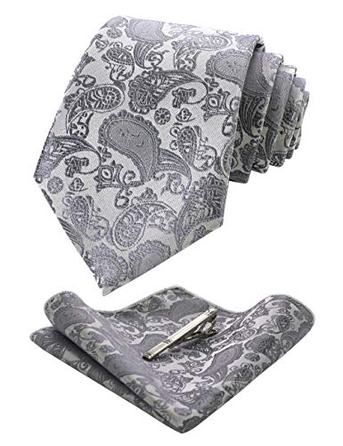 JEMYGINS Silber krawatte Paisley Herren Krawatten und Einstecktuch mit krawattenklammer Sets (3) von JEMYGINS