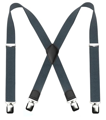 JEMYGINS X Form Hosenträger Herren Verstellbar Elastisch mit 4 Metallclips für Alltag Arbeit oder Hochzeit Unisex Anthrazit JEMYGINS X Form Hosenträger Herren Verstellbar Elastisch mit 4 Metallclips für Alltag Arbeit oder Hochzeit Unisex Anthrazit von JEMYGINS