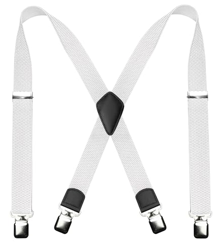 JEMYGINS X Form Hosenträger Herren Verstellbar Elastisch mit 4 Metallclips für Alltag Arbeit oder Hochzeit Unisex Weiß von JEMYGINS