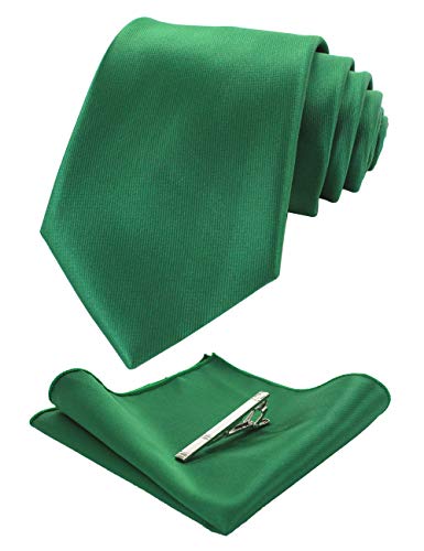 JEMYGINS grün Krawatten und Einstecktuch Set für Herren seide Krawatte krawattenklammer Seidenkrawatten Hochzeit Schlips (12) von JEMYGINS