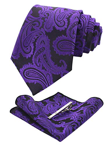 JemyGINS Herren Krawatte Paisley aus Seide und Krawattenklammern, quadratisch, inkl. Box Gr. 80, violett von JEMYGINS