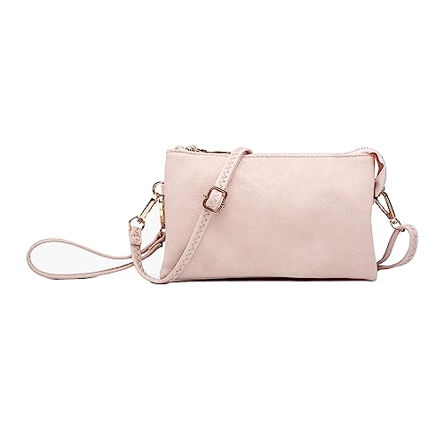 JEN & CO. Riley M013-BL Umhängetasche mit Handgelenk, verstellbarer/abnehmbarer Riemen, veganes Leder, Blasses Pink, 9x5 von JEN & CO.