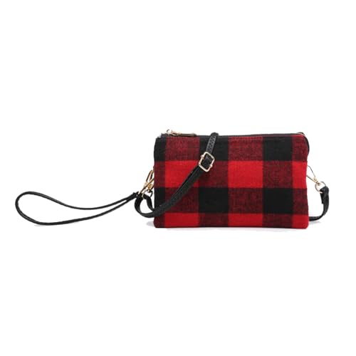 JEN & CO. Riley Plaid Crossbody Bag - Veganes Leder Trendy Wristlet Geldbörse für Damen, Taschen und Kartenhalter, Rot/Schwarz von JEN & CO.