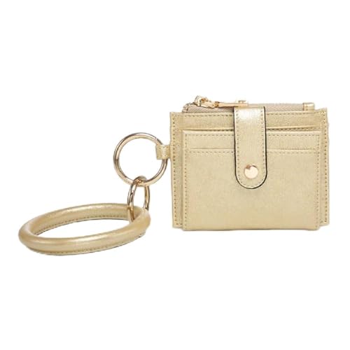 JEN & CO. Sammie Geldbörse mit Armreif - Damen Veganes Leder Klein Wristlet Wallets w/Keychain Ring Card Holder, Helles Gold, Minimalistisch von JEN & CO.