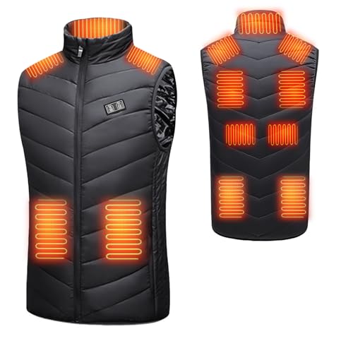 JENABOM Heizweste, Electric Heated Jacket für Männer, 3 einstellbare Temperatur Heizweste mit 11 Heizzonen, beheizte Weste für Outdoor-Sport Camping (Power Bank nicht im Lieferumfang enthalten) von JENABOM