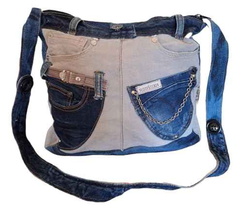JENATMERS" Unikat Damen Handmade Jeans Upcycling Denim Handtasche Einzelstück Boho Recycle Jeans Woman Bag Umhänge handgenähte Tasche Bohemian von JENATMERS