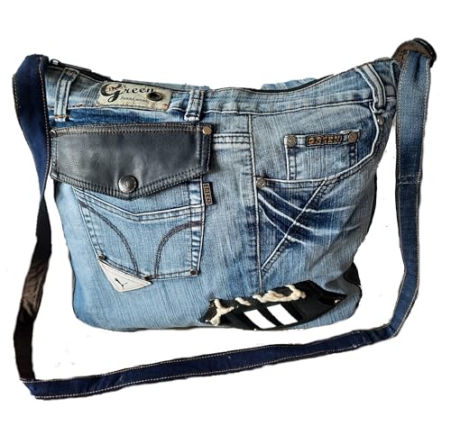 JENATMERS" Unikat Einzelstück Handmade Jeans Upcycling Denim Handtasche Boho Damen Recycle Jeans Woman Bag Umhänge handgenähte Tasche Bohemian von JENATMERS
