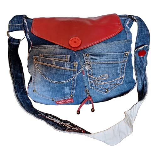 JENATMERS" Unikat Handmade Jeans Upcycling Denim Handtasche Einzelstück Boho Damen Recycle Jeans Woman Bag Umhänge handgenähte Tasche Bohemian von JENATMERS