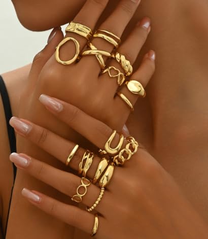 JENCVNL 16 Stück Gold Ringe Damen Chunky Rings Set Klobige Ringe Verstellbar Stapelbare Knuckle Rings Gold Dicke Offene Goldringe Für Damen JENCVNL 16 Stück Gold Ringe Damen Chunky Rings Set Klobige Ringe Verstellbar Stapelbare Knuckle Rings Gold Dicke Offene Goldringe Für Damen von JENCVNL