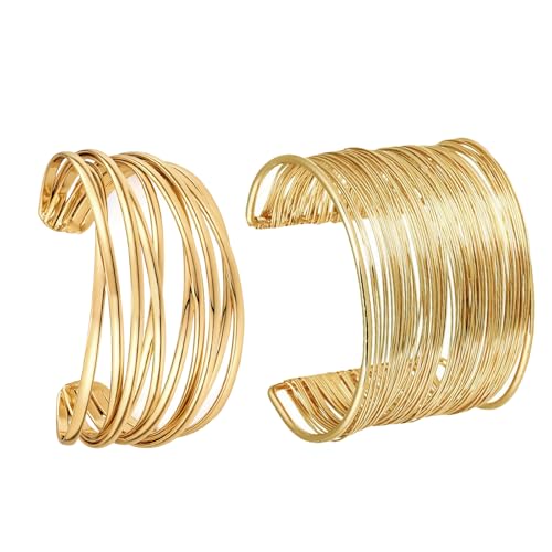 JENCVNL 2 Stück Gold Manschette Armreif für Damen, Gold Offen Armreif Breiter Armbänder Armreife für Damen Mädchen (Golden Set 2) von JENCVNL