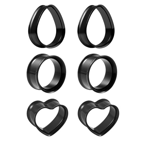 JENCVNL 3 Paar Edelstahl Flesh Tunnel Set, Ohr Tunnel Plug Ohr Flesh Tunnel Silber Schwarz Double Flared Plug Expander Ohrpiercing Körperpiercing-Schmuck 8-25mm für Männer Frauen (Schwarz, 10mm) von JENCVNL