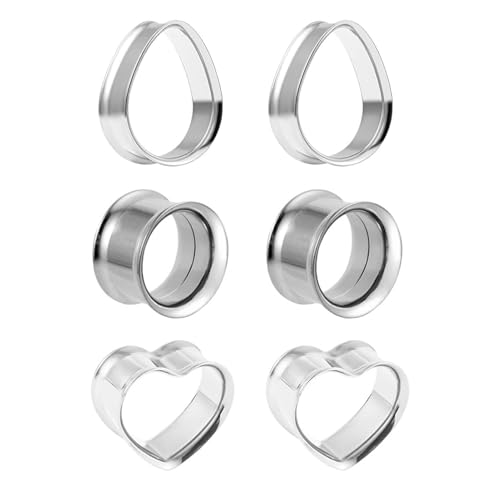 JENCVNL 3 Paar Edelstahl Flesh Tunnel Set, Ohr Tunnel Plug Ohr Flesh Tunnel Silber Schwarz Double Flared Plug Expander Ohrpiercing Körperpiercing-Schmuck 8-25mm für Männer Frauen (Silber, 8mm) von JENCVNL