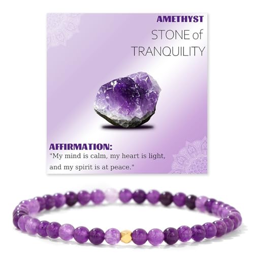 JENCVNL 4mm Naturstein Perlen Stretch Armband Damen Echtes Naturstein Armband mit 18K Gold Perlen Edelsteine Stretch Armbänder Perlenarmband (Amethyst) von JENCVNL
