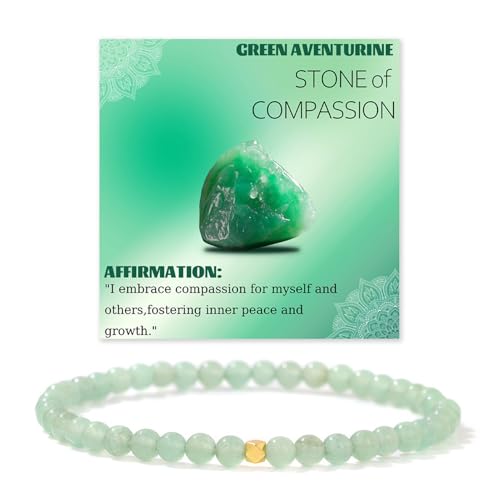 JENCVNL 4mm Naturstein Perlen Stretch Armband Damen Echtes Naturstein Armband mit 18K Gold Perlen Edelsteine Stretch Armbänder Perlenarmband (Grüner Aventurin) von JENCVNL