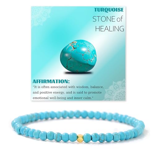 JENCVNL 4mm Naturstein Perlen Stretch Armband Damen Echtes Naturstein Armband mit 18K Gold Perlen Edelsteine Stretch Armbänder Perlenarmband (Türkis) von JENCVNL