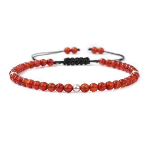 JENCVNL 4mm Verstellbar Echtes Naturstein Armband mit Metall Perlen Damen Yoga Armband Naturstein Perlenarmbänder Echtes Edelstein Armband Damen Yoga Armband (Karneol) von JENCVNL