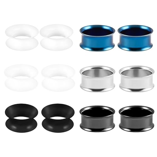 JENCVNL 6 Paar Ohr Tunnel Plug, Edelstahl Flesh Ohr Tunnel Plug Piercing Extra Weich Silikon Ohr Flesh Tunnel Double Flared Plug Expander Ohrpiercing Schmuck 3-20mm für Männer Frauen (20mm) von JENCVNL