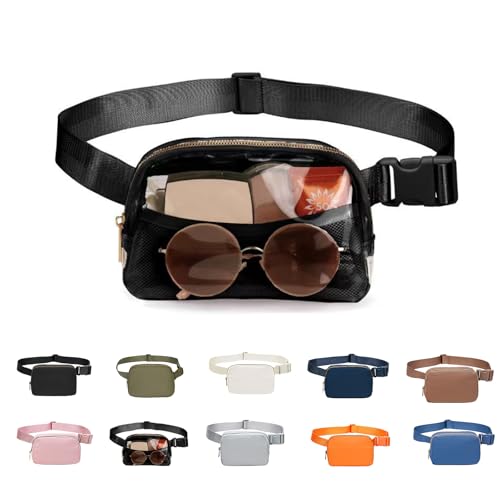 JENCVNL Bauchtasche Damen Gürteltasche Herren, Nylon Hüfttaschen Mode Brustbeutel Umhängetasche Crossbody Bag mit verstellbarem Riemen für Laufen Wandern Training Reisen (Transparent schwarz) von JENCVNL
