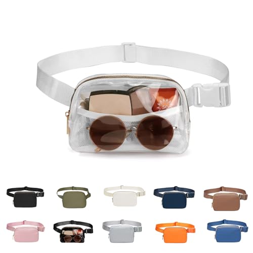 JENCVNL Bauchtasche Damen Gürteltasche Herren, Nylon Hüfttaschen Mode Brustbeutel Umhängetasche Crossbody Bag mit verstellbarem Riemen für Laufen Wandern Training Reisen (Transparent weiß) von JENCVNL