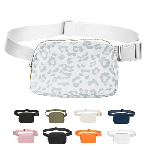 JENCVNL Bauchtasche Damen Gürteltasche Herren, Nylon Hüfttaschen Mode Brustbeutel Umhängetasche Crossbody Bag mit verstellbarem Riemen für Laufen Wandern Training Reisen (Weiß Leopard) von JENCVNL