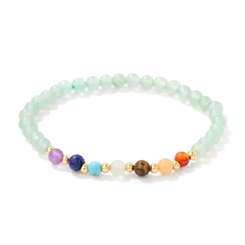 JENCVNL Chakra Armband, 7 Chakra Yoga Armband 4mm Edelstein Perlen Armbänder Echte Steine Naturstein Armbänder für Damen Herren (Elastisches-Grüner Aventurin) von JENCVNL