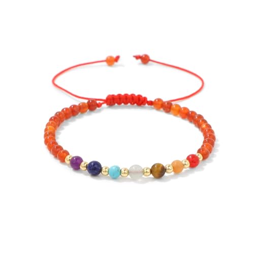 JENCVNL Chakra Armband, 7 Chakra Yoga Armband 4mm Edelstein Perlen Armbänder Echte Steine Naturstein Armbänder für Damen Herren (Verstellbar-Karneol) von JENCVNL