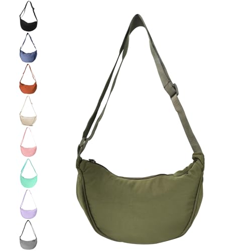 JENCVNL Damen Halbmond Tasche Nylon Crossbody Bag Damen Crossbody Moon Bag Crossbody Bag Halbmond Schultertasche mit verstellbarer Schultergurt (Armeegrün) von JENCVNL